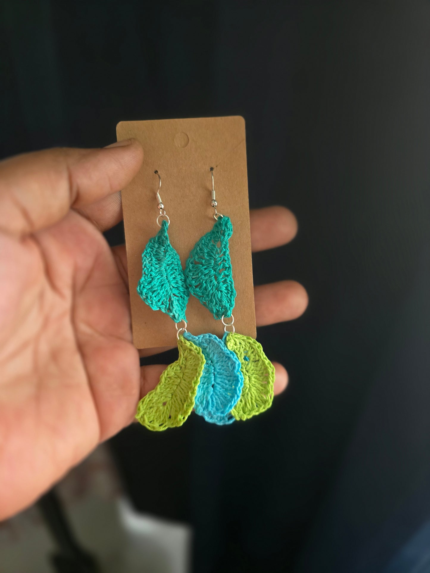 Handmade Crochet leaves earring, Crochet earring with silver hook