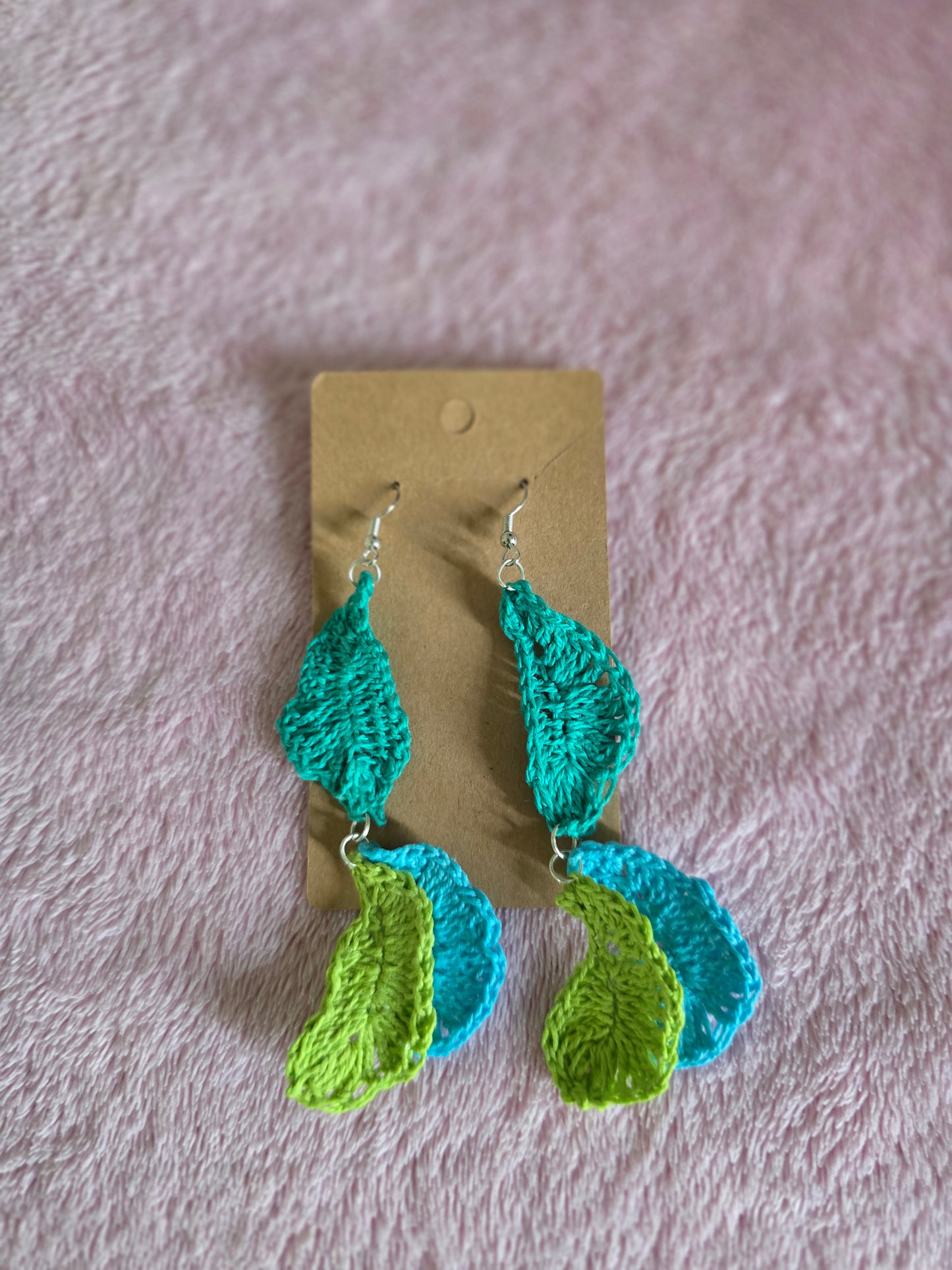 Handmade Crochet leaves earring, Crochet earring with silver hook