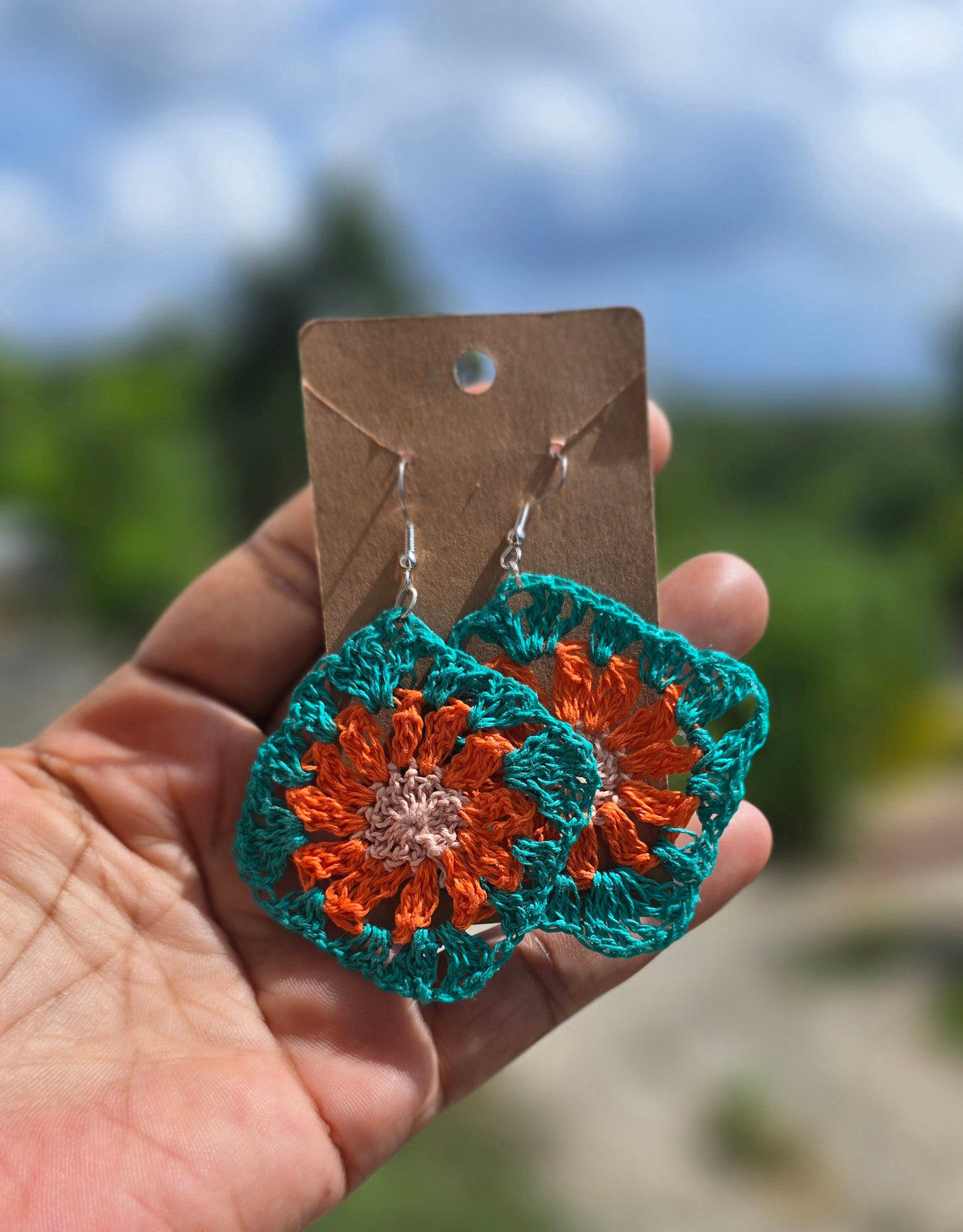 Handmade Granny Square Crochet Earring, Crochet earring with silver hooks