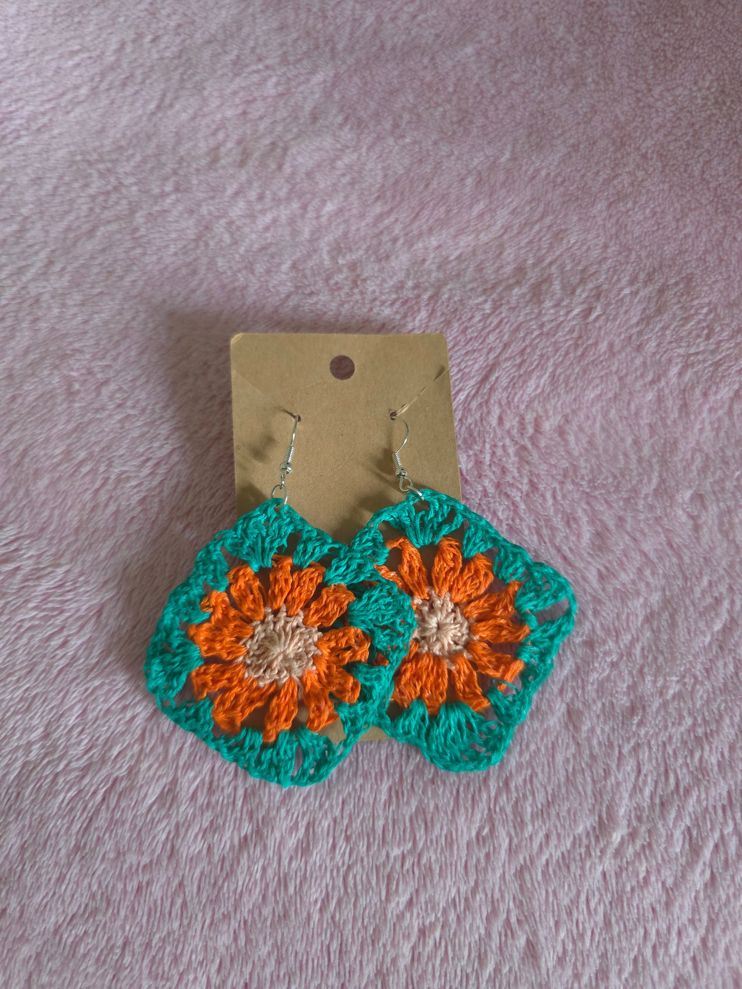 Handmade Granny Square Crochet Earring, Crochet earring with silver hooks