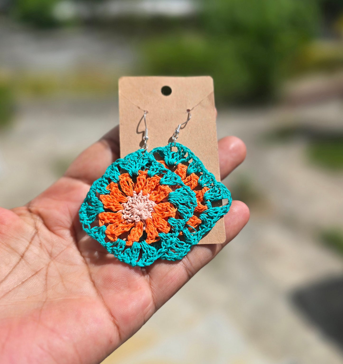 Handmade Granny Square Crochet Earring, Crochet earring with silver hooks