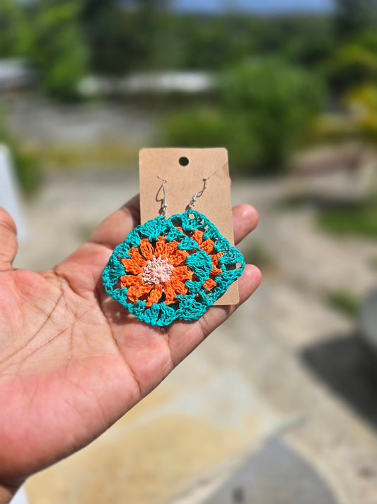 Handmade Granny Square Crochet Earring, Crochet earring with silver hooks