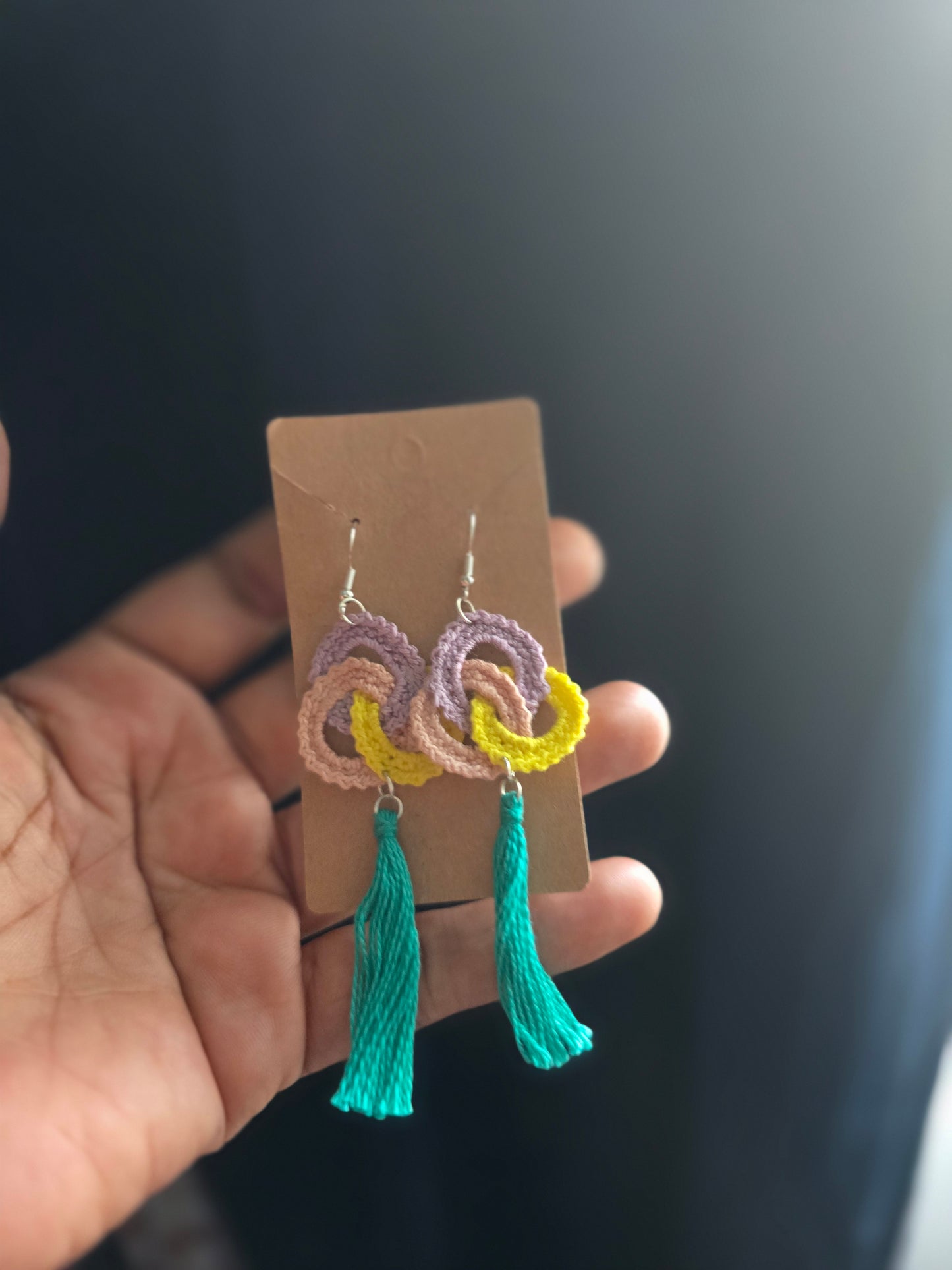 Crochet Interlocking circle earrings, Handmade crochet earring